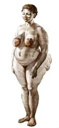 La Venus Hottentote, mulher do grande Bochiman (The Hottentot Venus,) gravura de 1815.