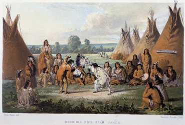 La danse du calumet contre les maladies dans les indiens nord-americains - en "Wanderings of an artist among the indians of north America", Paul Kane