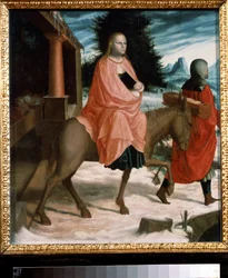 "The Flight into Egypt", pintura de um artista não identificado do século XV. Museu Pushkin, Moscovo