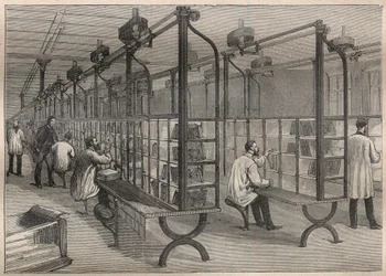 Os correios: classificação de cartas no Hotel des Postes em Paris - Engraving In "La Science francaise