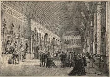 A sala de armas do castelo de Pierrefonds - restituição por Viollet-Leduc (Viollet Leduc) gravura de 1880