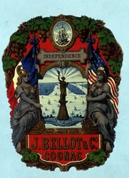 Etiqueta "Independência - J. Bellot & C¡. Cognac" (Estátua da Liberdade). Cromolitografia, n.d..