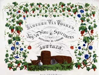 Rótulo do Lameere Van Voshem, comerciante belga de vinhos e bebidas espirituosas. 1880.