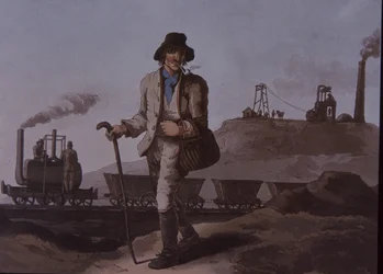 Trabalhador, início da revolução industrial, início do século XIX (cor litho)