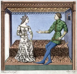 Lancelot e Guineèvre em conversa - extracto de Lancelot du lac, com base em documento de 1370.