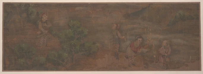 Pintura de paisagem de figura em ambiente florestal (folha de álbum; cor sobre seda)