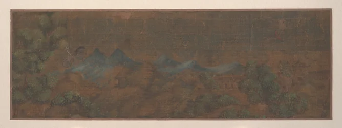 Pintura de paisagem de figura em ambiente florestal (folha de álbum; cor sobre seda)