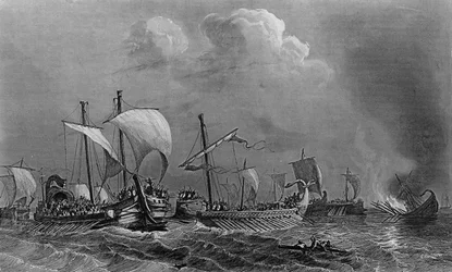 Le combat des Salamines et la defeat de Xercès, século V. em "Histoire generale de la marine" sob a direcção do Sr. Van Tenac