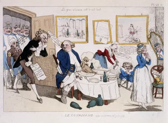 Le gourmand (refeição de Luís XVI e Maria Antonieta durante o voo para Varennes) - no "Musée de la caricature" (Museu da Caricatura)