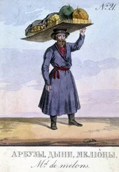 Comerciante de legumes na Rússia no século XIX.