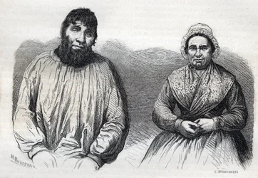 Les epoux Dumollard (Martin Dumollard (1810-1862) e sua esposa cúmplice Marie Anne (Marie-Anne) Martinet (1814-1875) Gravura do século XIX