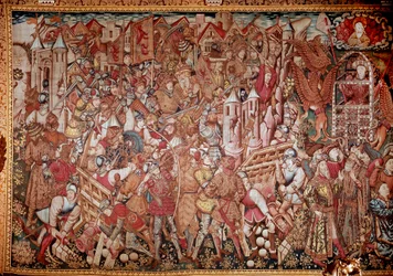 Vida e explorações de Alexandre o Grande (356-323 AC), Rei da Macedónia. Tapeçaria do século XV. Roma, Galleria Doria Pamphili
