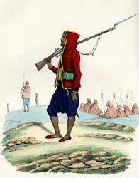 Infantaria ligeira do Emir Abd-el-Kader, resistência do exército francês de África durante a expedição a Argel em 1830. In" Storia d