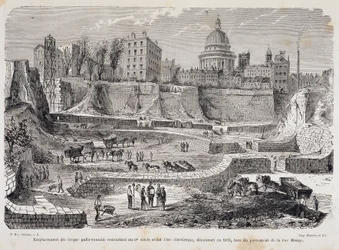 Localização do circo galo-romano do século III antes da era cristã, descoberto em 1870, durante a perfuração da Rue Monge.