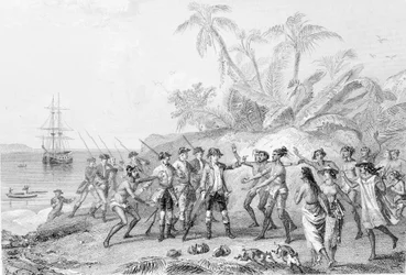 Louis Antoine, Conde de Bougainville (1729-1811) chegando ao Tahiti