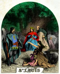 Luís IX (Saint Louis 1214-1270) fazendo justiça sob um carvalho, Gravura do século XIX