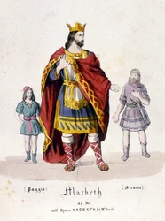A personagem Macbeth na ópera com o mesmo nome de Giuseppe Verdi (1813 - 1901), a partir da obra de William Shakespeare. 1847. Gravura.