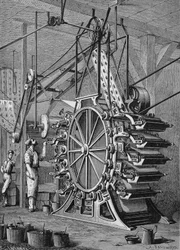 Máquina para imprimir papéis de parede em 10 cores, gravando no século XIX.