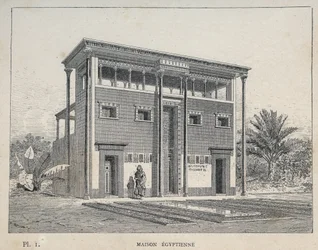 Casa Egípcia - gravura de 1889 em "Histoire de habitation humaine à l