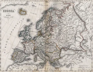 Mapa da Europa. Segunda metade do século XIX. Atlas italiano. Estabilimento Civelli. Milão.