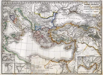Mapa do Império Persa durante o reinado de Alexandre, o Grande. Atlas de 1865.