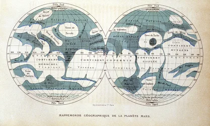 Mapa do Planeta Marte - em "Astronomia Popular" por Camille Flammarion, ed. Marpon & Flammarion