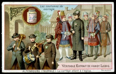 Costumes do casamento: a procissão que vai à igreja de Altenburg (Turíngia) - chromo. Liebig, v. 1895