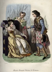 Mary, Queen of Scotland (Mary I of Scotland) (Marie Iere Stuart) (1542-1587). Gravura de 1842 em "Histoire des popes" de Maurice Lachatre. Coleção privada.