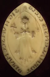 Matriz do selo do capítulo de Tournai. Usado desde o século XII. Com a imagem do rei merovigiano Chilpéric (marfim).