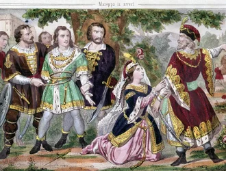O Mazeppa parou. Ilustração para o poema de Lord Byron "Mazeppa" publicado em 1819. Século XIX.
