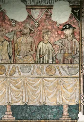Cena da refeição no refeitório dos Pelerins, detalhe, da catedral de Lérida