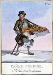 Comerciante de pães quentes na Rússia no século XIX.