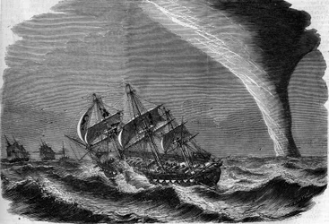 Fenómenos meteorológicos: um bico no mar. Gravura de Linton em "The Illustrous World" n°49 de 20 de Março de 1858.