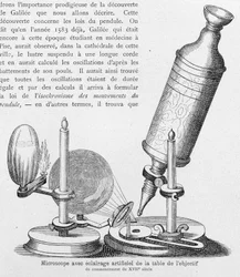 Microscópio com iluminação artificial da platina no início do século XVII