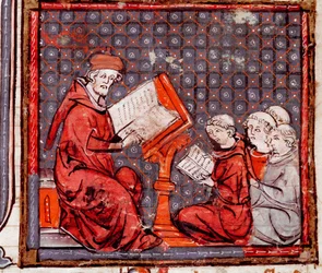 Idade Média: "Uma aula de filosofia, o professor e seus alunos" Miniatura tirada de "Grandes Crônicas da França" 1375-1379 Biblioteca Municipal, Castres