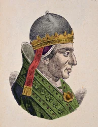 Idade Média: representação do Papa Gregoire XI (Gregório ou Gregório) (1329-1378) Gravura de "La storia dei papi del card. Hergenrother" 1898