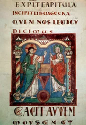 Mês diante de Deus. Página iluminada do desespero de São Marcial de Limoges. Estreia do século XI em Paris, B.N.