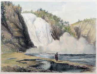 Montmorency Falls, Canadá - em "Shyth sketches in the Canadas" por Coke Smyth, Londres