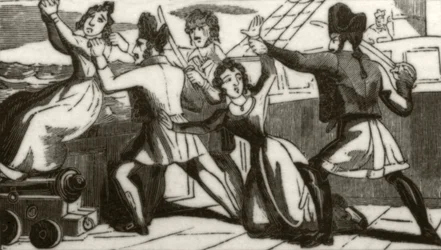 "Sra. Glass e sua filha implorando aos piratas para salvar suas vidas", c.1836
