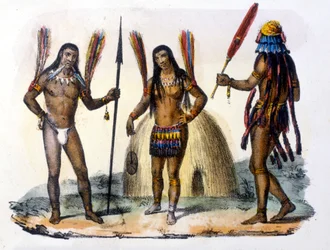 Mundrucu e índios Jivaros no Equador. Gravura de 1846-48.