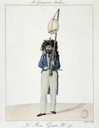Músico na rua: o grimacier italiano - gravura, Carnavalet.