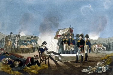 Napoleão I Bonaparte dormindo no bivouac na véspera da Batalha de Austerlitz, em 1 de dezembro de 1805.