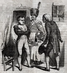 Napoleão I na presença de Jean Nicolas Corvisart (1755-1821) médico gravura inglesa em "La Sante Universelle - Guide Medical des Families" 1852