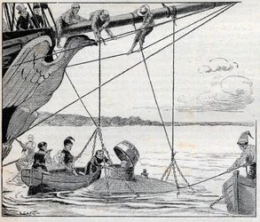 Napoleão fugindo da ilha de Santa Helena em um submarino (submarino) - ilustração do romance de Emile Cyprien (Emile-Cyprien) Driant (1855-1916), "Emperor