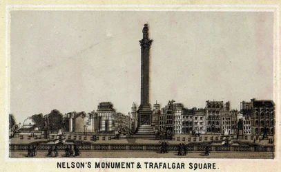 Monumento e praça de trafalgar de Nelson, Edimburgo (Edimburgo) na Escócia, Reino Unido. Cromolitografia do final do século XIX.