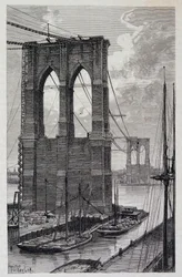 Nova lorque: Estacas da Ponte do Brooklyn em construção - em "The World Tour", 2º semestre de 1881