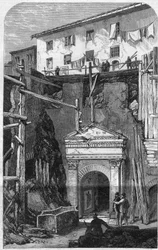Novas escavações em Roma: descobertas a partir de um posto de vigilância da sétima coorte (militar do Império Romano). Gravura em "O Universo Ilustre".