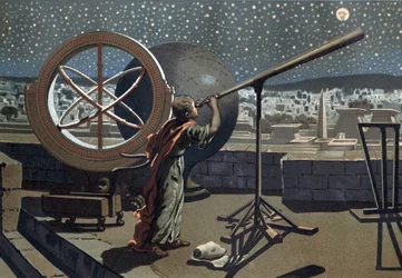 O hipparchus do Nicee. (Hipparkhos) no Observatório de Alexandria Astrónomo Grego (em Bythinia, século II a.C.) depois de "La Ciencia y sus Hombres" de Louis Figuier. Barcelona 1881