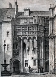 Nurnberger Rathaus - o pátio da Câmara Municipal de Nuremberga - gravura por volta de 1867