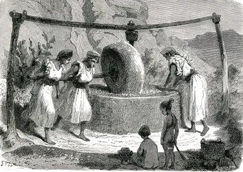 Moinho de moagem de azeitonas na Argélia 1885